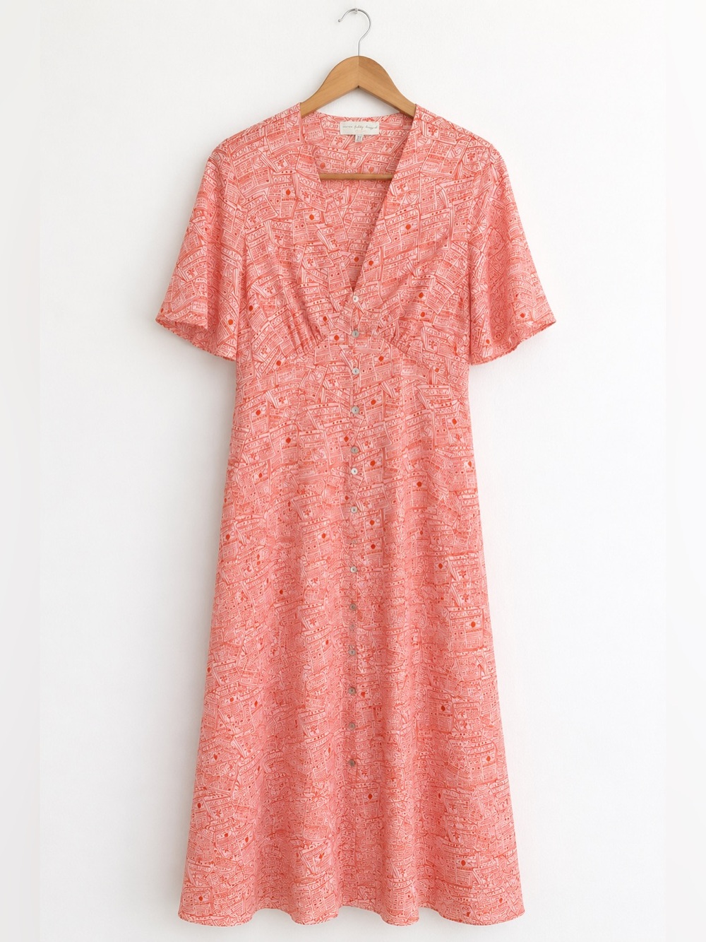 $158 Never Fully Dressed Good News Lindos Satin Button Front Midi Dress Pink 6 - Picture 3 of 7